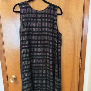 Eileen Fisher Black, silver and gold shimmering dress in size large.